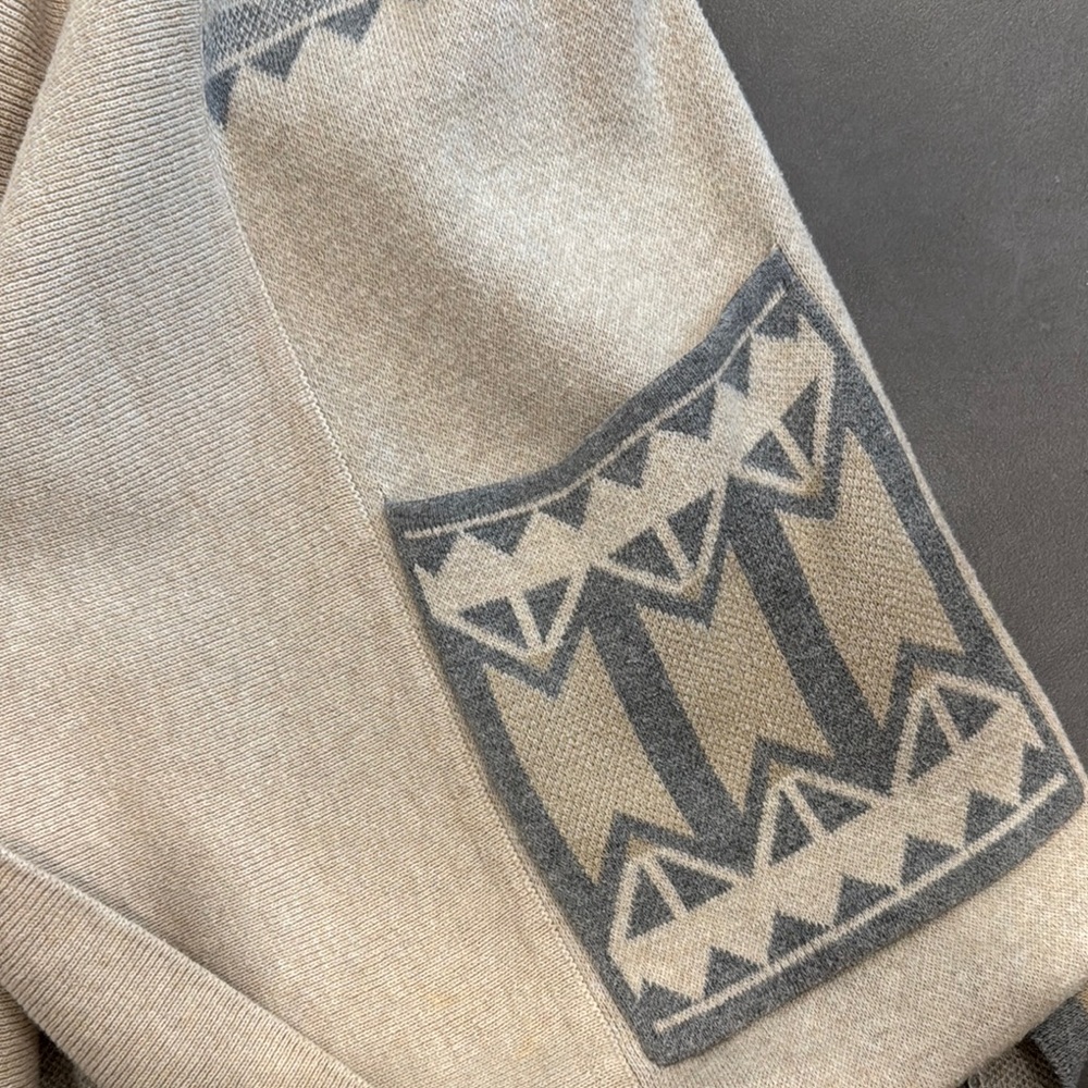 Geometric Patterned Beige and Gray Women's Sweater - Picture 2 of 3